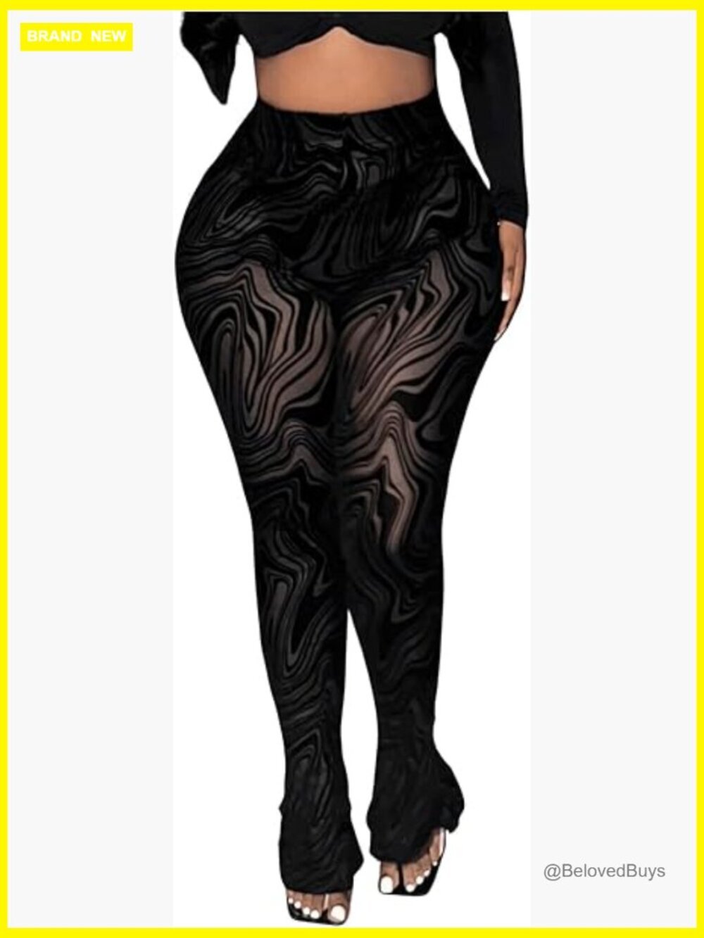 Sheer Mesh High Waisted Bell Bottom Leggings Skinny Pants